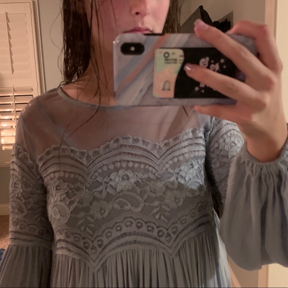Flowy light blue long sleeve dress